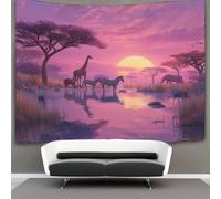 kaiyun Sunset at Lake Sam, Where Animals Drink Water in Harmony Decorations Tapestry 3D Printing Wall Blanket Wall Hanging for Living Room Bedroom Dorm Decor 180cmx230cm