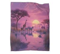 kaiyun Sunset at Lake Sam, Where Animals Drink Water in Harmony Super Soft Blanket | Throws | Fluffy And Warmth Comfortable Travel Cover,80x90inch(200x230cm)