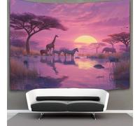 kaiyun Sunset at Lake Sam, Where Animals Drink Water in HarmonyTapestry Wall Hangings Living Room Decorative for Bedroom 150cmx200cm