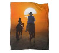 kaiyun Sunset Riders Outdoor Camping Printed Soft Breathable Warm Blanket Western Adventure Scene Four Seasons Bedroom Bedspread 80x90inch(200x230cm)