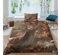 kaiyun Surreal Image of A Deer Eating Plums in The Autumn Forest Duvet Cover 3 Pieces Pattern Printed Bedding Bed Linen Sets with Zipper Closure Soft Microfiber Single(135x200cm)