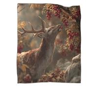 kaiyun Surreal Image of A Deer Eating Plums in The Autumn Forest Home Use Bedding 3D Digital Printed Plush Bed Blanket Boys And Girls Sofa Throws 60x80inch(150x200cm)