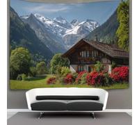 kaiyun Swiss Alps Hut, Green Meadow Tapestry, Wall Hanging,Wall Art for Bedroom Aesthetic Home Decoration for Living Roombedroom 180cmx230cm