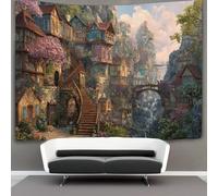 kaiyun Tapestry A Fantasy Fairytale Village on The Edge of A High Cliff Wall Hanging Tapestries for Bedroom Living Room Apartment Dorm Decorations Wall Art Decor 180cmx230cm