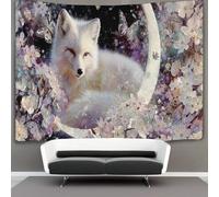 kaiyun Tapestry An Elegant Silver Fox Under The Crescent Moon Wall Hanging Tapestries for Bedroom Living Room Apartment Dorm Decorations Wall Art Decor 130cmx150cm