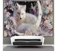 kaiyun Tapestry An Elegant Silver Fox Under The Crescent Moon Wall Hanging Tapestries for Bedroom Living Room Apartment Dorm Decorations Wall Art Decor 180cmx230cm