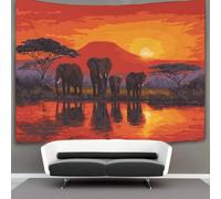 kaiyun Tapestry Wall Hanging A Group of Elephants Stood on The Riverbank Art for Bedroom Living Room Dorm Decor 150cmx200cm