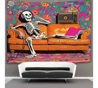 kaiyun Tapestry Wall Hanging Skeleton Listening to Music Happily Art for Bedroom Living Room Dorm Decor 130cmx150cm