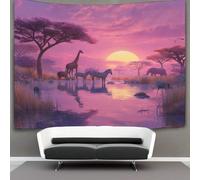 kaiyun Tapestry Wall Hanging Sunset at Lake Sam, Where Animals Drink Water in Harmony Art for Bedroom Living Room Dorm Decor 130cmx150cm