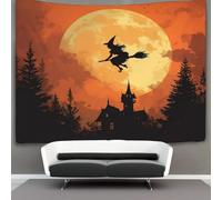 kaiyun Tapestry Witch Flying on A Broom in Front of A Full Moon Wall Hanging Tapestries for Bedroom Living Room Apartment Dorm Decorations Wall Art Decor 70cmx100cm