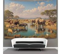 kaiyun The Animals Drank And Rested Around The Waterhole Tapestry Wall Hanging, for Bedroom Decor Birthday Party Celebration Or Garden Backdrop 100cmx150cm