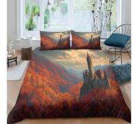 kaiyun The Castle Perched High Above The Fiery Autumn Valley Duvet Cover Set - Bedding Bed Set Printed Patterned with Pillowcases, Soft Microfiber Quilt Covers Double(200x200cm)
