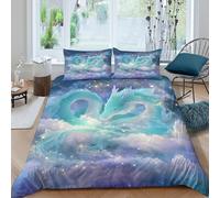 kaiyun The Dragon Is Covered with Green Scales And Hovers in The Sky. Duvet Cover 3D Printed Bedding Set for Kids Teens Adults Microfibre Quilt Cover Bed Decor 3Pcs Double（200x200cm）