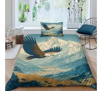 kaiyun The Eagle Soars Above The Mountains 3D Duvet Cover 3 Piece Set, Printed Bedding Set, Microfibre Quilt Cover, with Pillowcase Single（135x200cm）