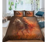 kaiyun The Fiery Horse And The Wizard 3D Effect Printed Duvet Cover Set with Pillow with Zipper Cases 3 Piece Bedding Set Microfibre Easy-Care Double(200x200cm)