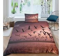 kaiyun The Flying Flamingo Duvet Cover Set 3D Printed Bedding Set, Pink Sky Quilt Cover,3 PCs - Shrink & Fade Resistant for Children Kids Boys Girls Single(135x200cm)