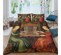 kaiyun The Fortunes Sitting at A Loom Duvet Cover Set 3 Piece Bedding Set 3D Print Soft Microfibre Polyester Cover with Pillowcases,Medieval Style Quilt Cover King（220x240cm）