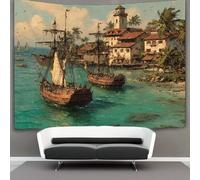 kaiyun The Golden Age of Pirates, Safe Harbor Tapestry Wall Hanging, for Bedroom Decor Birthday Party Celebration Or Garden Backdrop 130cmx150cm