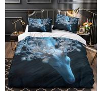 kaiyun The Mysterious White Deer 3D Printed Comforter Cover Sets Shimmering Blue Antlers Duvet Cover 3 Piece Microfibre Bedding Quilt Covers with Pillowcase And Zipper Super King(260x220cm)