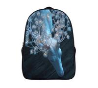 kaiyun The Mysterious White Deer Backpack for Girls Shimmering Blue Antlers Children's Bookbag Lightweight for School Travel Bag,Teen Boys Daypack 16 inch