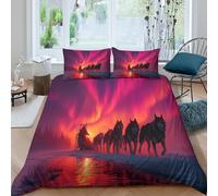 kaiyun The Northern Lights Surround An Arctic Dog Sled Team Printed Duvet Cover, 3Pcs with Pillowcase Bedding Bed Set,Microfibre Quilt Covers,3D Print, for Children Kids Boys Girls Double（200x200cm）