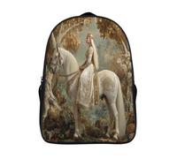 kaiyun The Princess Rides A White Horse with Golden Patterns Backpack,Children's Causal Travel Bags for Teenage Boys Girls Lightweight Bookbag College Men Work Daypack 16 inch