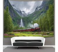 kaiyun The Red Steam Train Travels through The Green Valley Tapestry, Wall Art Aesthetic Home Decoration for Living Room Dorm 180cmx230cm