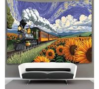 kaiyun The Sunflower Train Shuttles through A Sea of Blooming Flowers Decorations Tapestry 3D Printing Wall Blanket Wall Hanging for Living Room Bedroom Dorm Decor 180cmx230cm