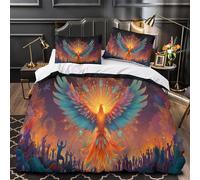 kaiyun The Tribal Phoenix Rises from The Flames Bedding Set 3D Printed Duvet Cover Soft Microfiber Quilt Cover Comforter Cover 3 Piece for Teens Boys Girls Super King（260x220cm）