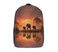 kaiyun Three Elephants Walking in The Water at Sunset Teenagers Backpack Middle School Students Bookbag Outdoor Daypack 17inch