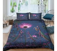 kaiyun Three Praying Mantises And A Venus Flytrap 3D Printed Duvet Cover Set,Microfibre Bedding Sets with Pillowcase Comforter Cover for Children Kids Boys Girls Super King（260x220cm）