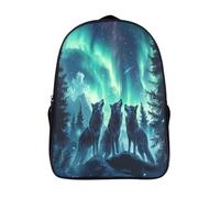 kaiyun Three Wolves Teenagers Backpack Middle School Students Northern Lights Bookbag Outdoor Daypack 16 inch