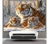 kaiyun Tiger Family Decorations Tapestry Winter Forest 3D Printing Wall Blanket Wall Hanging for Living Room Bedroom Dorm Decor 180cmx230cm