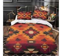 kaiyun Traditional Native American Patterns 3D Geometric Shapes Effect Printed Duvet Cover Set with Pillow with Zipper Cases 3 Piece Bedding Set Microfibre Easy-Care Super King(260x220cm)