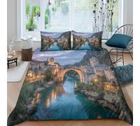 kaiyun Traditional Ottoman Architecture And Old Architectural Printed Duvet Cover Set 3 Piece Microfiber Quilt Cover 3D Patterned Easy Care Bedding Set - Shrink & Fade Resistant Double（200x200cm）