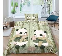 kaiyun Twin Pandas Play with Yarn Balls in Bamboo Forest 3D Print Duvet Cover 3 Piece Quilt Covers Bedding with Zipper Closure,with Pillowcase Microfiber for Boys Girls Adult Single(135x200cm)