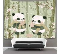 kaiyun Twin Pandas Play with Yarn Balls in Bamboo Forest Tapestry Wall Hanging Wall Art for Living Room Bedroom Dorm 180cmx230cm