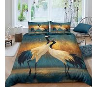 kaiyun Two Cranes Dancing Under The Starry Sky Printed Comforter Cover Set 3D Print Quilt Covers Microfibre Bedding 3 Pcs Set with Pillow Case for Kids Teens Adults King（220x240cm）