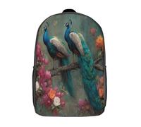 kaiyun Two Elegant Peacocks Perched on A Branch in Full Bloom Backpack for Girls Children's Bookbag Lightweight for School Travel Bag,Teen Boys Daypack 17inch