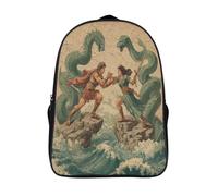 kaiyun Two Greek Lovers Fighting A Sea Serpent on A Rock Kids Travel Backpack,Large Capacity Bag For Girls Boys Teenagers Breathable Design Bookbag 16 inch