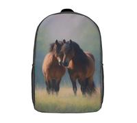 kaiyun Two Horses Standing Close Together on Lush Grass Kids Travel Backpack Kindergarten Schoolbag Bookbag For Girls Boys Baby 17inch