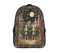 kaiyun Two Skeletons Holding Hands in The Moonlight, Gothic Architecture School Bags Girls Boys Backpack for Teenagers Large Capacity School Bag Lightweight Rucksack 16 inch