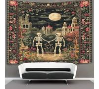 kaiyun Two Skeletons Holding Hands in The Moonlight, Gothic Architecture Tapestry Wall Hanging, for Bedroom Decor Birthday Party Celebration Or Garden Backdrop 130cmx150cm