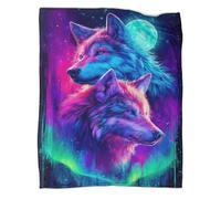 kaiyun Two Wolf Heads, Milky Way And Aurora Bedding Boys And Girls Blanket Printed Fluffy Soft Comfortable Suitable for Sofa Bed 40x50inch(100x130cm)