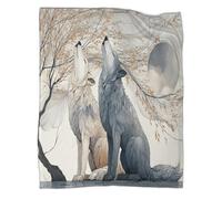 kaiyun Two Wolves Sitting Under A Willow Tree Pattern Soft Throw Blanket 3D Printing Suitable for Living Room Bedroom Sofa Sofa Warm And Comfortable 60x80inch(150x200cm)