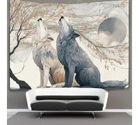 kaiyun Two Wolves Sitting Under A Willow Tree Tapestry Wall Hanging Wall Art for Living Room Bedroom Dorm 130cmx150cm