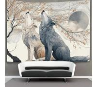 kaiyun Two Wolves Sitting Under A Willow TreeTapestry Wall Hangings Living Room Decorative for Bedroom 70cmx100cm