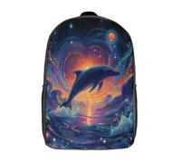 kaiyun Universe Backpack for School Kids Elementary Middle Travel Bag Dolphins Leaping from Sparkling WavesBoys Girls Lightweight Schoolbag 17inch