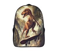 kaiyun Velociraptor Backpacks Kick-flip on A Skateboard 3D Printed Daypack for Boys Girls And Middle School Students 16 inch Large Capacity Bookbags