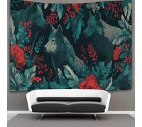 kaiyun Vintage Flowers And Leaves with Dark Green Wolf Tapestry Bedroom Aesthetic - Indie Wall Room Decor Wall Hanging,Wall Art 130cmx150cm
